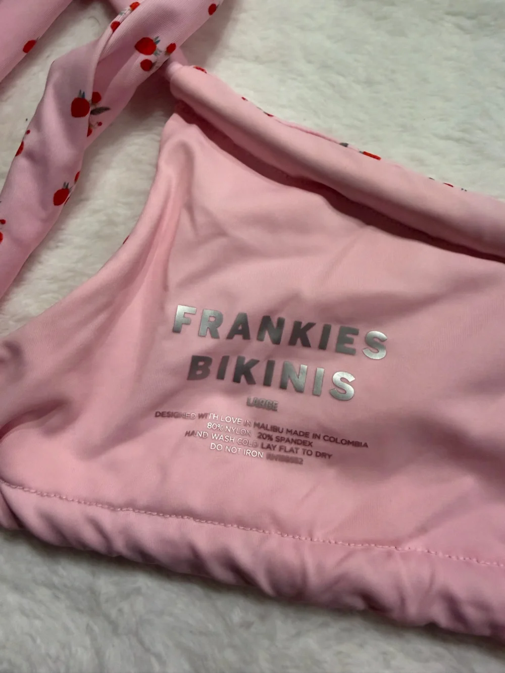 Frankies Bikinis Pink strawberry Tie Bikini Top Large